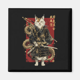 Imã Samurai Cat Com Dragão Japonês Kanji