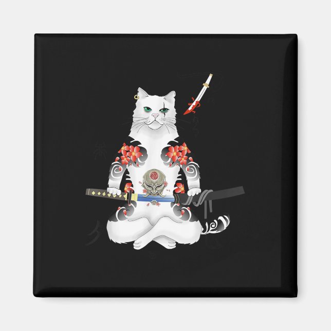 Imã Samurai Cat Katana Ninja Yakuza Tattoo (Frente)