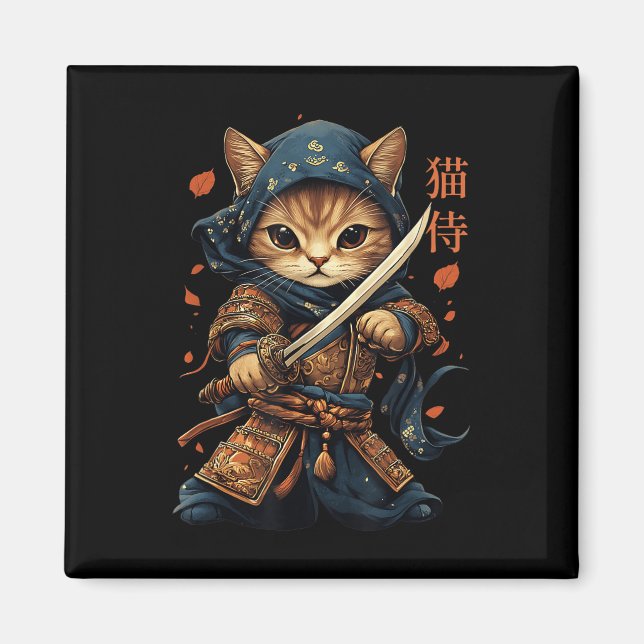 Imã Samurai Cat Tattoo Kawaii Ninja Cat W (Frente)