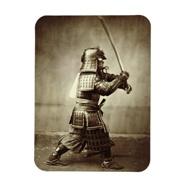 Ímã Samurai com espada levantada, c.1860 (albumen impr (Vertical)
