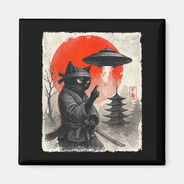 Imã Samurai Ninja Cat Warrior Ufo Anime Japonês presen (Frente)