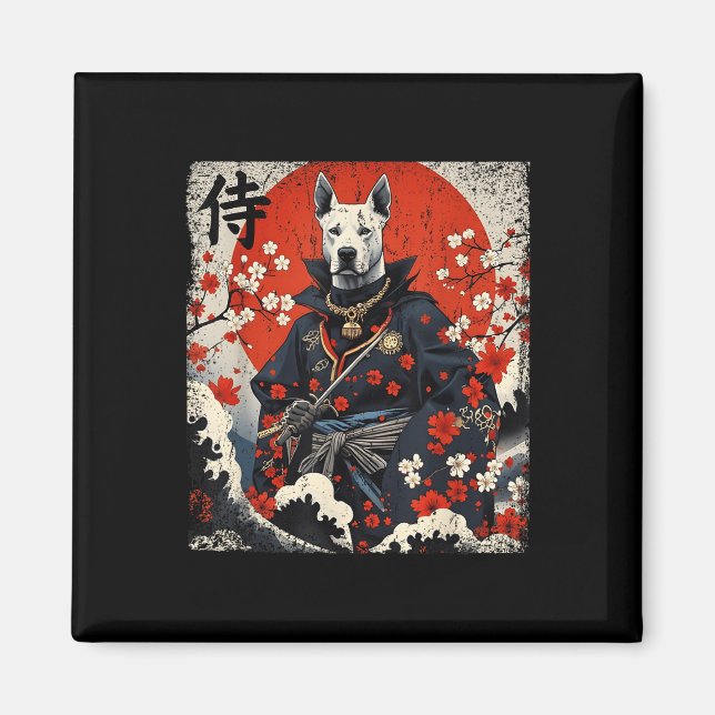 Imã Samurai Pitbull japonês Tattoo Kawaii Ukiyo-e Nin (Frente)