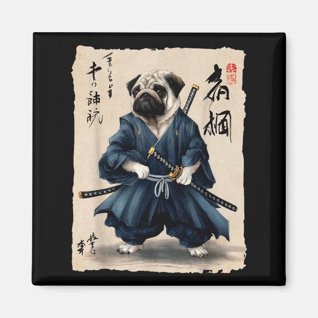 Imã Samurai Pug Japanese Anime Dog Pug Lover Funny For (Frente)