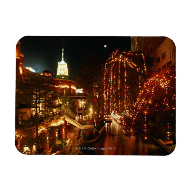 Ímã San Antonio Riverwalk à Noite (Horizontal)