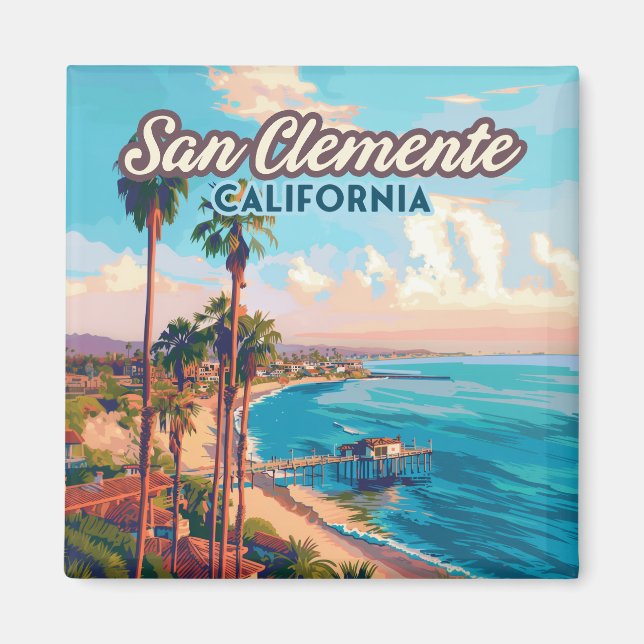 Imã San Clemente California Beach Orange County Retro (Frente)