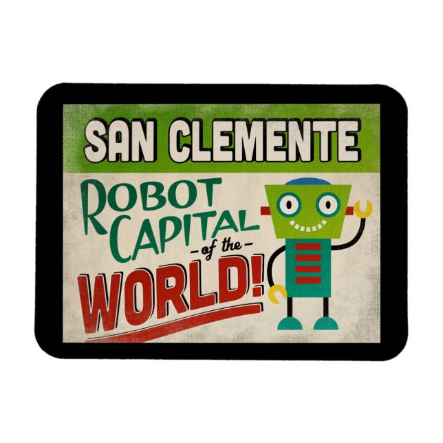 Ímã San Clemente California Robot - Funny Vintage (Horizontal)