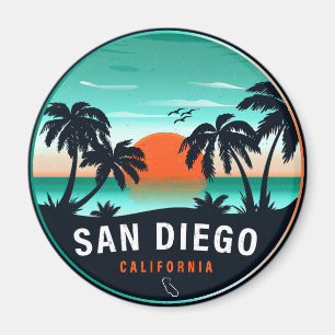 Imã San Diego California Retro Sunset Souvenirs 80s