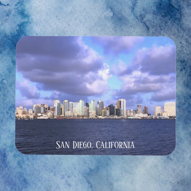 Ímã San Diego California Skyline Personalize (A magnet featuring a photograph of the city of San Diego, California.  The text can be personalized.)