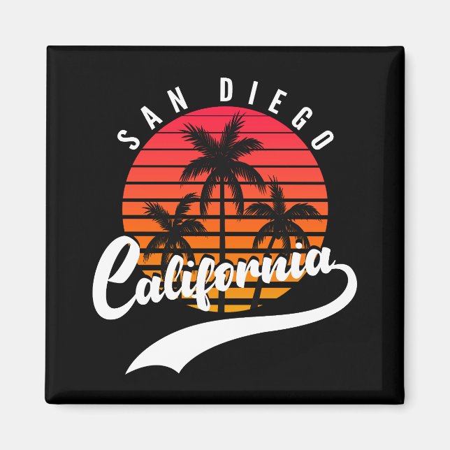 Imã San Diego Retro Sunset E Palm Treine Magnet (Frente)