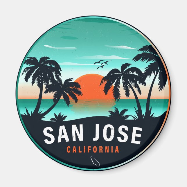 Imã San Jose California Retro Sunset Souvenirs 80s (Frente)