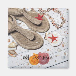 Imã Sandálias, conchas e Starfish na praia