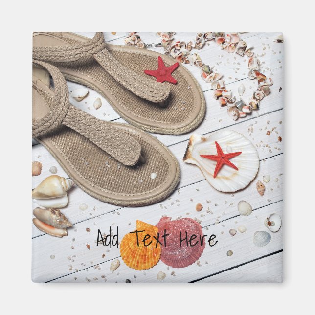 Imã Sandálias, conchas e Starfish na praia (Frente)