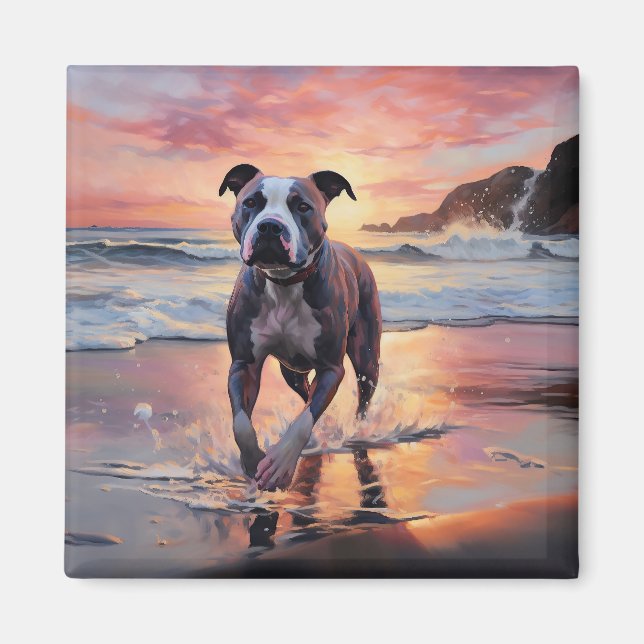 Imã Sandy American Staffordshire Dog em Beach Sunset (Frente)