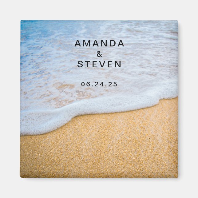 Imã Sandy Beach com Surf Foamy Casamento Salve a Data (Frente)