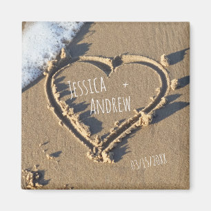 Imã Sandy Beach Personalised Names Heart Save the Date