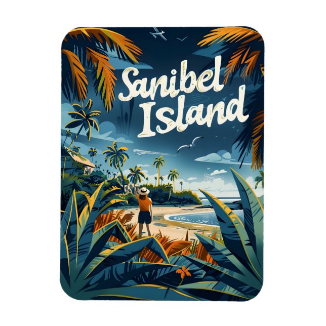 Ímã Sanibel Island Beach Vintage (Vertical)