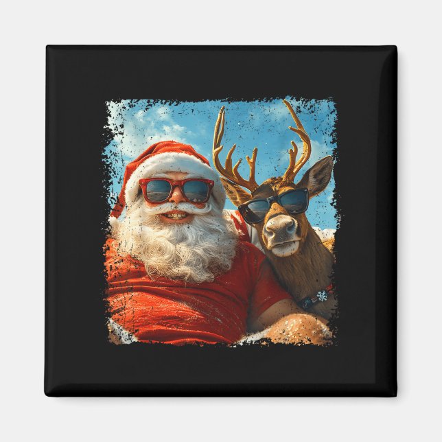 Imã Santa And Reindeer Selfie Funny Christmas Vacation (Frente)
