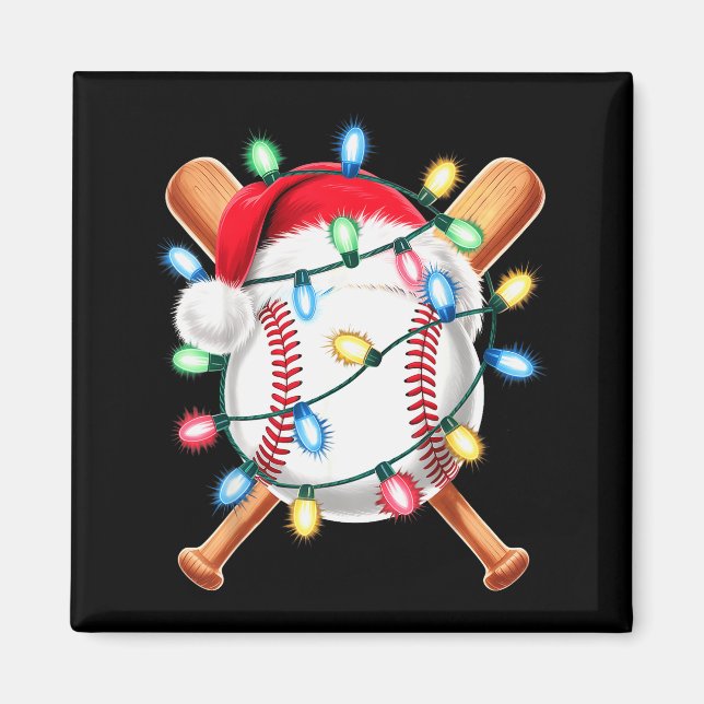 Imã Santa Baseball Player Santa Hat Men Boys Christmas (Frente)