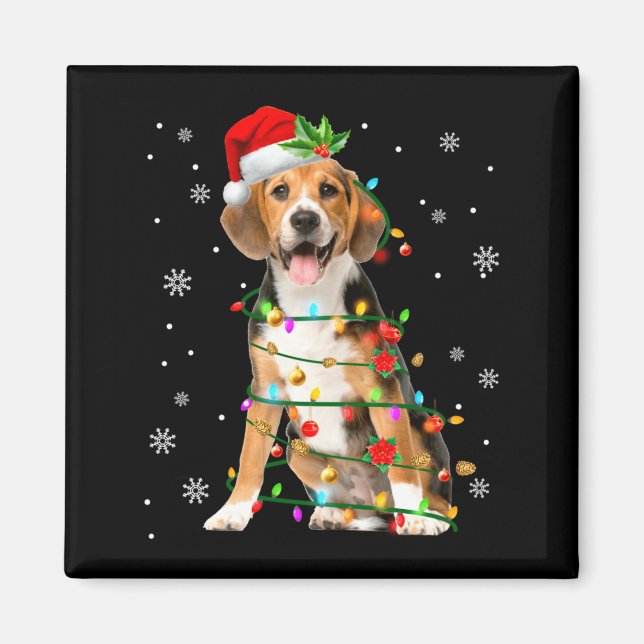 Imã Santa Beagle Christmas Lights Xmas Dog Lover Men W (Frente)