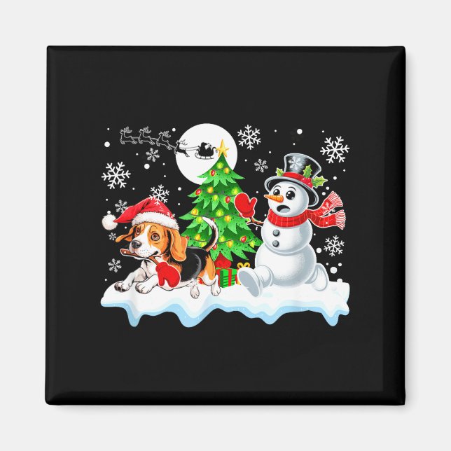 Imã Santa Beagle Snowman Running Friends Christmas Own (Frente)