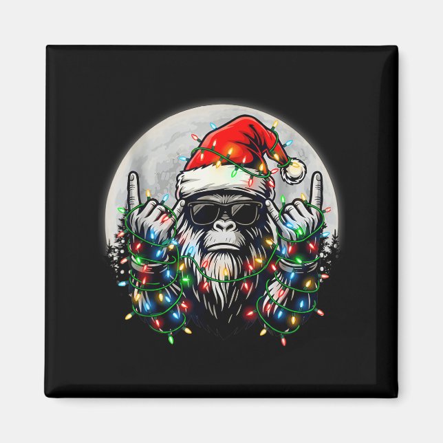 Imã Santa Bigfoot Christmas Tree Xmas Lights Funny Sas (Frente)