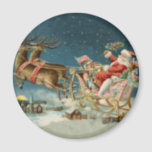 Imã Santa Claus Christmas Antique Sleigh Reindeer<br><div class="desc">Papais noeis de Natal no seu trenó - Esta imagem é de um antigo cartão de Natal antigo dos anos 1800. Mostra papais noeis no trenó na véspera de Natal,  com suas renas e brinquedos!</div>