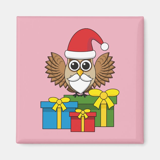 Imã Santa Claus Owl com Presentes (Frente)