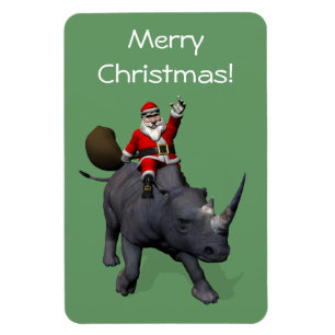 Ímã Santa Claus Rides Rhino Rinocerontes