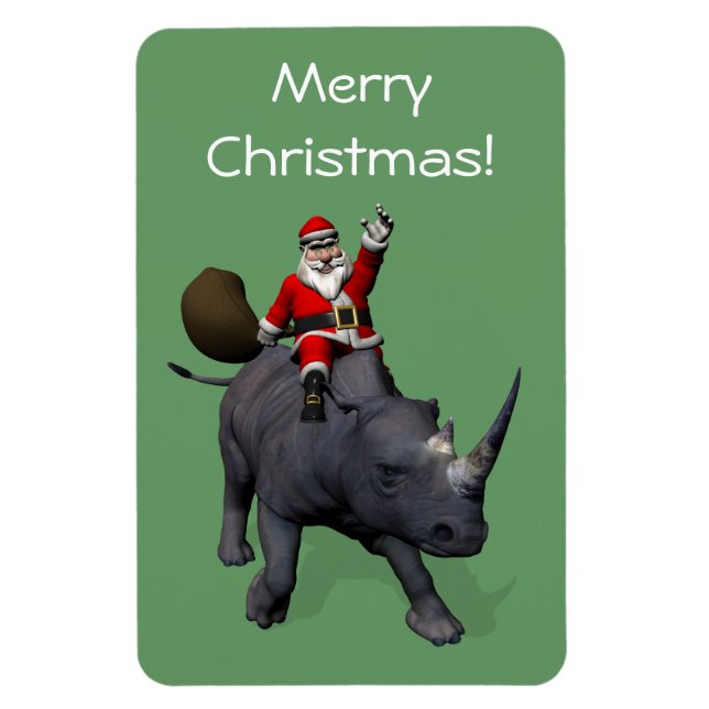 Ímã Santa Claus Rides Rhino Rinocerontes (Vertical)