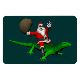 Ímã Santa Claus Riding Green Lizard