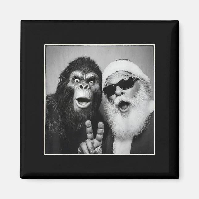 Imã Santa Claus Selfie Bigfoot Christmas Funny Sasquat (Frente)