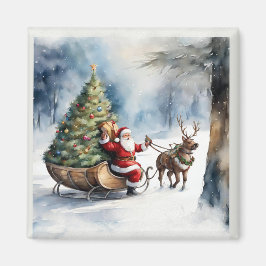 Imã Santa Claus Snow Reindeer Sleigh Holiday