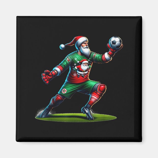 Imã Santa Claus Soccer Goalie Christmas Xmas  (Frente)