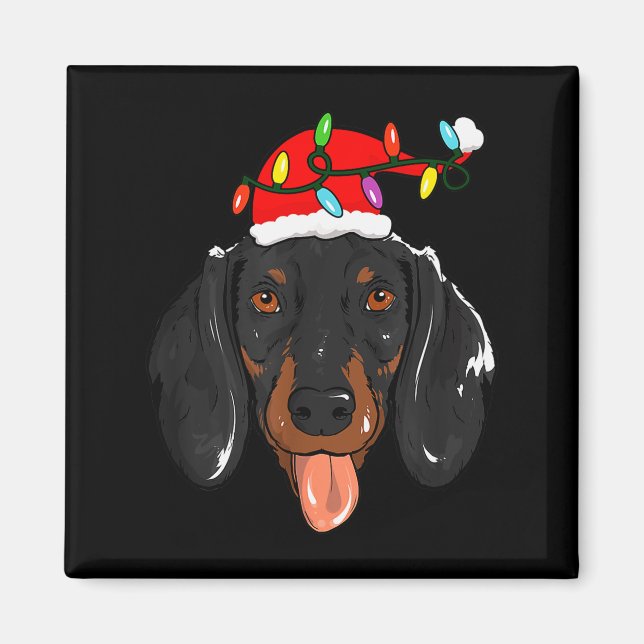 Imã Santa Dachshund Light Christmas  (Frente)