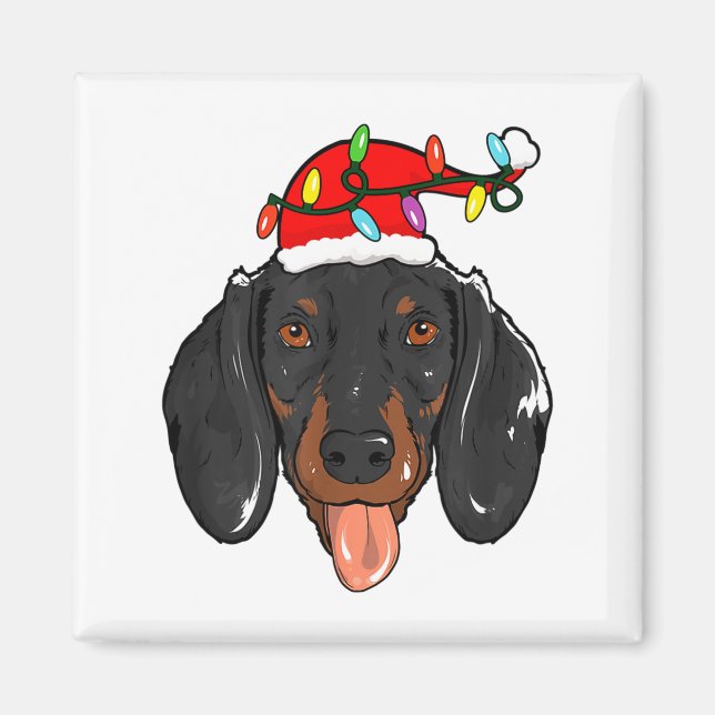 Imã Santa Dachshund Light Christmas  (Frente)