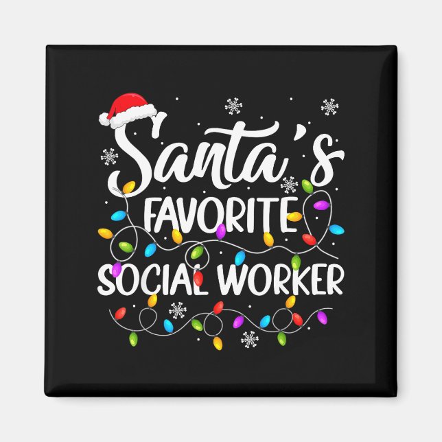 Imã Santa Favorite Social Worker Christmas Lights Fami (Frente)