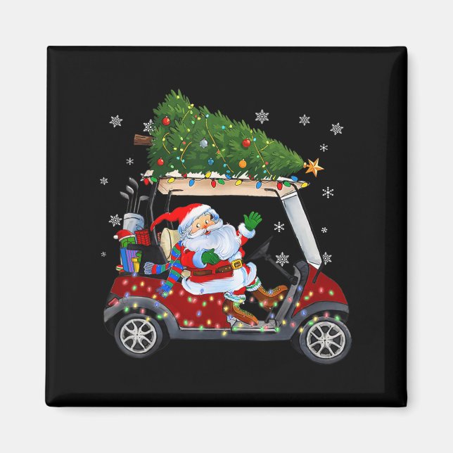 Imã Santa Golf Cart Christmas Tree Lights Xmas Golfer  (Frente)