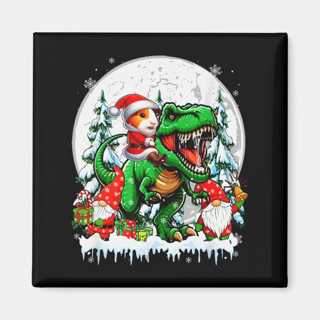 Imã Santa Guinea G Riding T-rex Gnomes Christmas Trees (Frente)