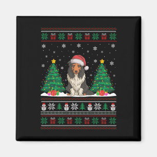 Imã Santa Hat Bearded Collie Dog Xmas Tree Luzes Feias