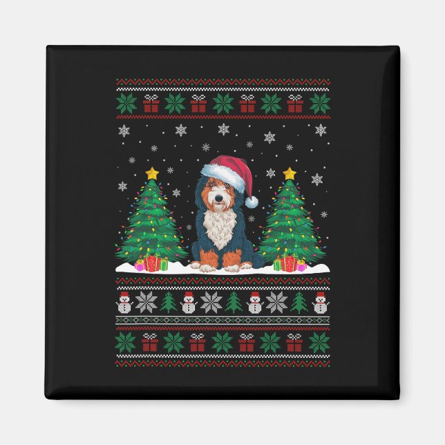 Imã Santa Hat Bernedoodle Cão Cachorro Árvore de Natal (Frente)