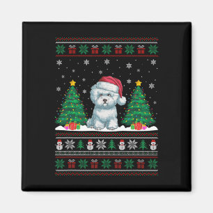 Imã Santa Hat Bichon Frise Cog Xmas Tree Luzes Feias