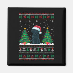 Imã Santa Hat Black Labrador Dog Xmas Tree Luzes Feias