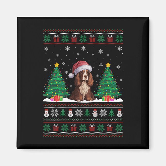 Imã Santa Hat Boykin Spaniel Dog Xmas Tiras Luzes Feia (Frente)