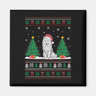 Imã Santa Hat Cachorro Samoyed Árvore De Natal Luzes F