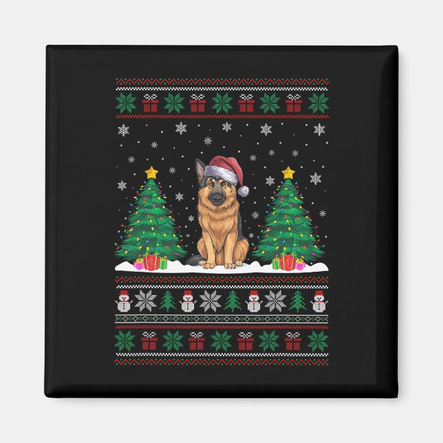 Imã Santa Hat German shepherd Cachorro Natal Luzes De  (Frente)