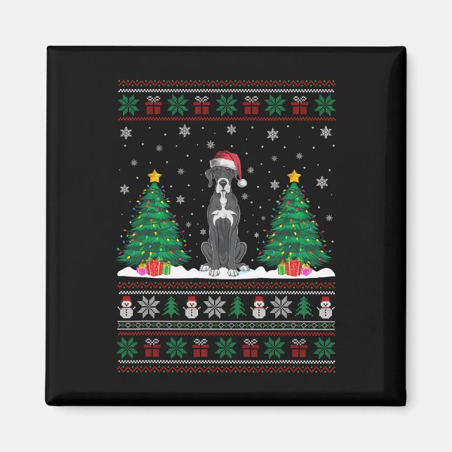 Imã Santa Hat, Grande Dane Cachorro, Árvore De Natal,  (Frente)