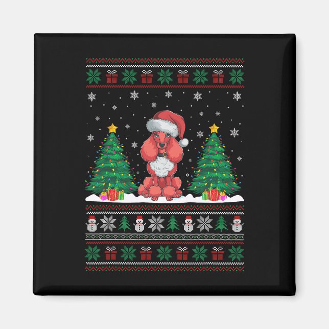 Imã Santa Hat Poodle Cão Árvore de Natal Luzes Feias (Frente)