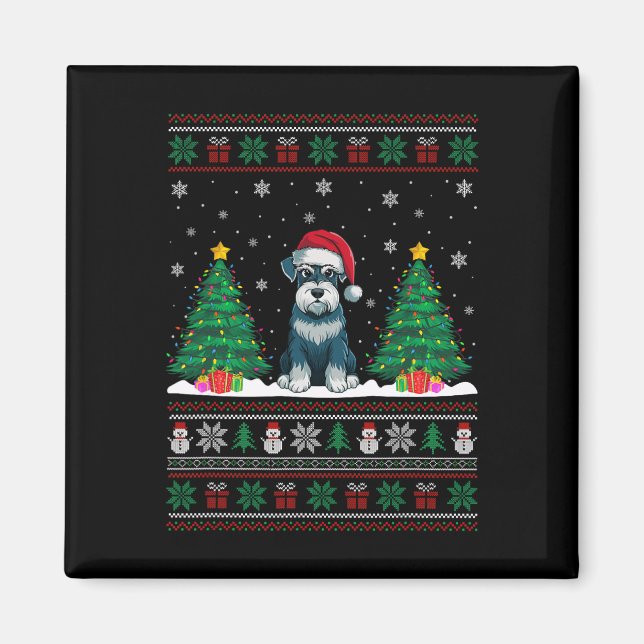 Imã Santa Hat Schnauzer Cachorro Árvore de Natal Luzes (Frente)