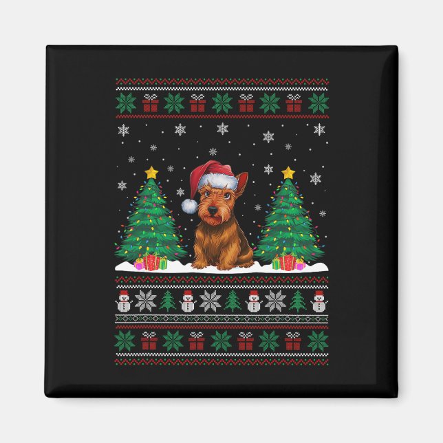 Imã Santa Hat Scottish Terrier Dog Xmas Tree Lights Ug (Frente)