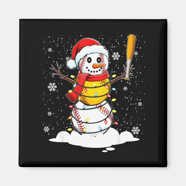 Imã Santa Hat Snowman Xmas Funny Baseball Softball Chr (Frente)